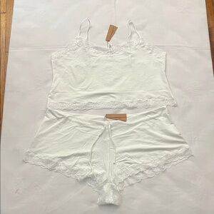 SKIMS White Lace Trim Camisole & Shorts Set